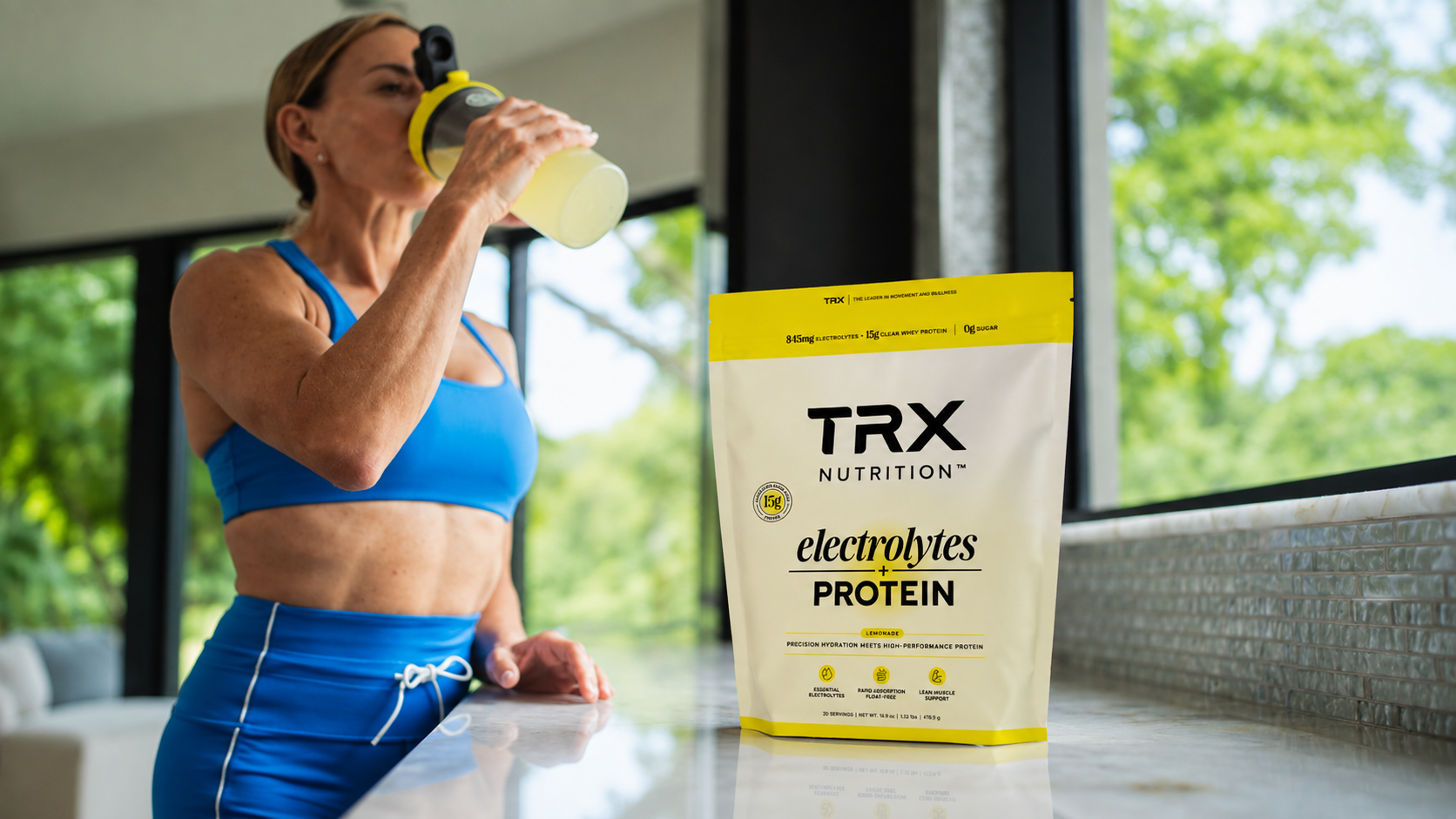 Athlete mixing electrolytes before or after a workout